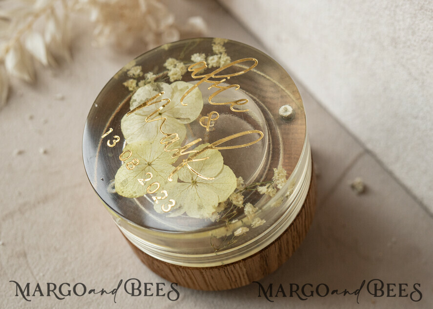 RINGTRÄGERBOXEN & KISSEN Epoxidharz Trauringe Box Epoxidharz- und Holzhochzeitsringbox für die Zeremonie, Boho Epoxid-Hochzeitsringboxen für ihn und sie, transparente Epoxid-Doppelringbox für die Hochzeit, Holzharzblumen Verlobungsringbox.