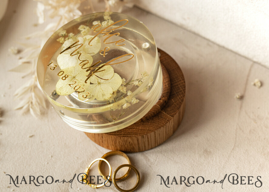 RINGTRÄGERBOXEN & KISSEN Epoxidharz Trauringe Box Epoxidharz- und Holzhochzeitsringbox für die Zeremonie, Boho Epoxid-Hochzeitsringboxen für ihn und sie, transparente Epoxid-Doppelringbox für die Hochzeit, Holzharzblumen Verlobungsringbox.