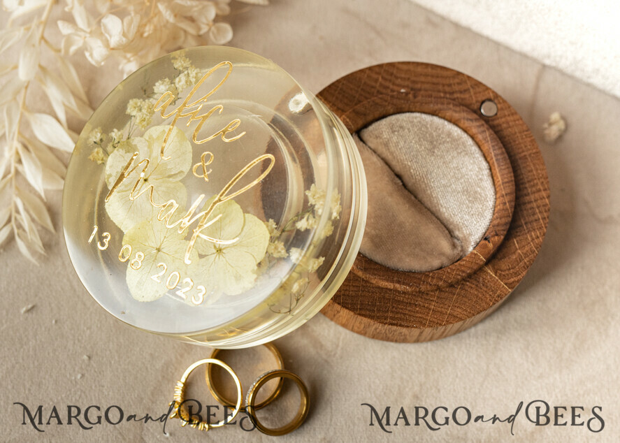 RINGTRÄGERBOXEN & KISSEN Epoxidharz Trauringe Box Epoxidharz- und Holzhochzeitsringbox für die Zeremonie, Boho Epoxid-Hochzeitsringboxen für ihn und sie, transparente Epoxid-Doppelringbox für die Hochzeit, Holzharzblumen Verlobungsringbox.
