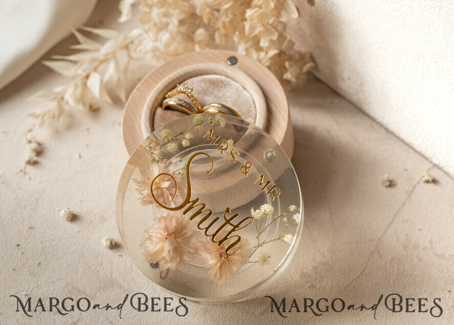 RINGTRÄGERBOXEN & KISSEN Epoxidharz Trauringe Box Epoxidharz- und Holzhochzeitsringbox für die Zeremonie, Boho Epoxidhochzeitsringboxen für ihn und sie, transparente Epoxid-Doppelringbox für die Hochzeit, Holzharzblumen Heiratsantragsringbox.