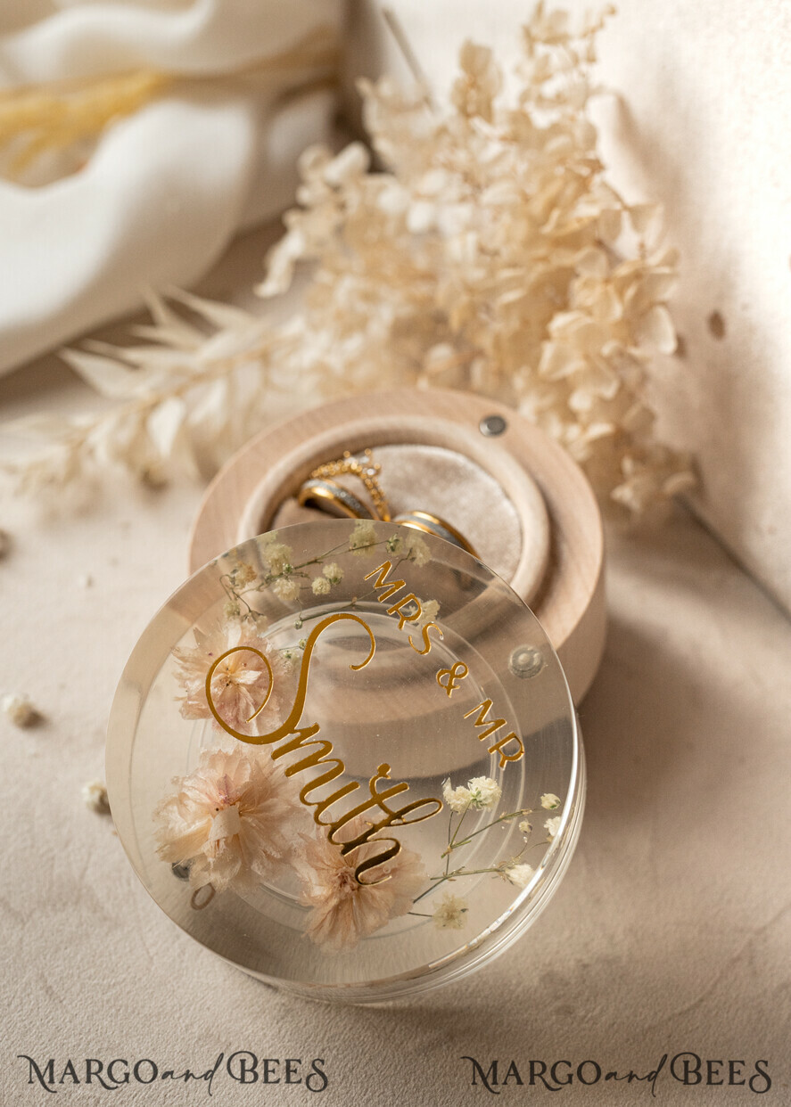RINGTRÄGERBOXEN & KISSEN Epoxidharz Trauringe Box Epoxidharz- und Holzhochzeitsringbox für die Zeremonie, Boho Epoxidhochzeitsringboxen für ihn und sie, transparente Epoxid-Doppelringbox für die Hochzeit, Holzharzblumen Heiratsantragsringbox.