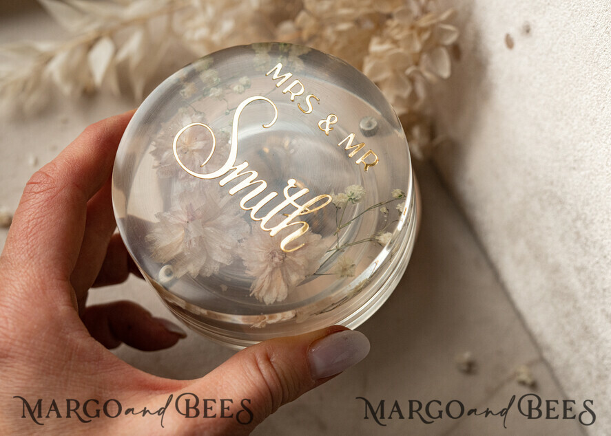 RINGTRÄGERBOXEN & KISSEN Epoxidharz Trauringe Box Epoxidharz- und Holzhochzeitsringbox für die Zeremonie, Boho Epoxidhochzeitsringboxen für ihn und sie, transparente Epoxid-Doppelringbox für die Hochzeit, Holzharzblumen Heiratsantragsringbox.