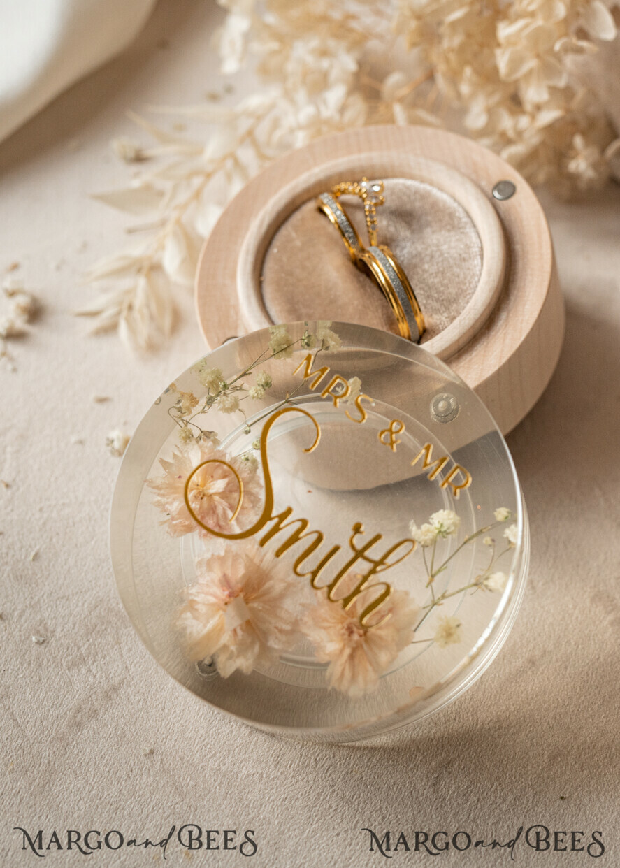 RINGTRÄGERBOXEN & KISSEN Epoxidharz Trauringe Box Epoxidharz- und Holzhochzeitsringbox für die Zeremonie, Boho Epoxidhochzeitsringboxen für ihn und sie, transparente Epoxid-Doppelringbox für die Hochzeit, Holzharzblumen Heiratsantragsringbox.