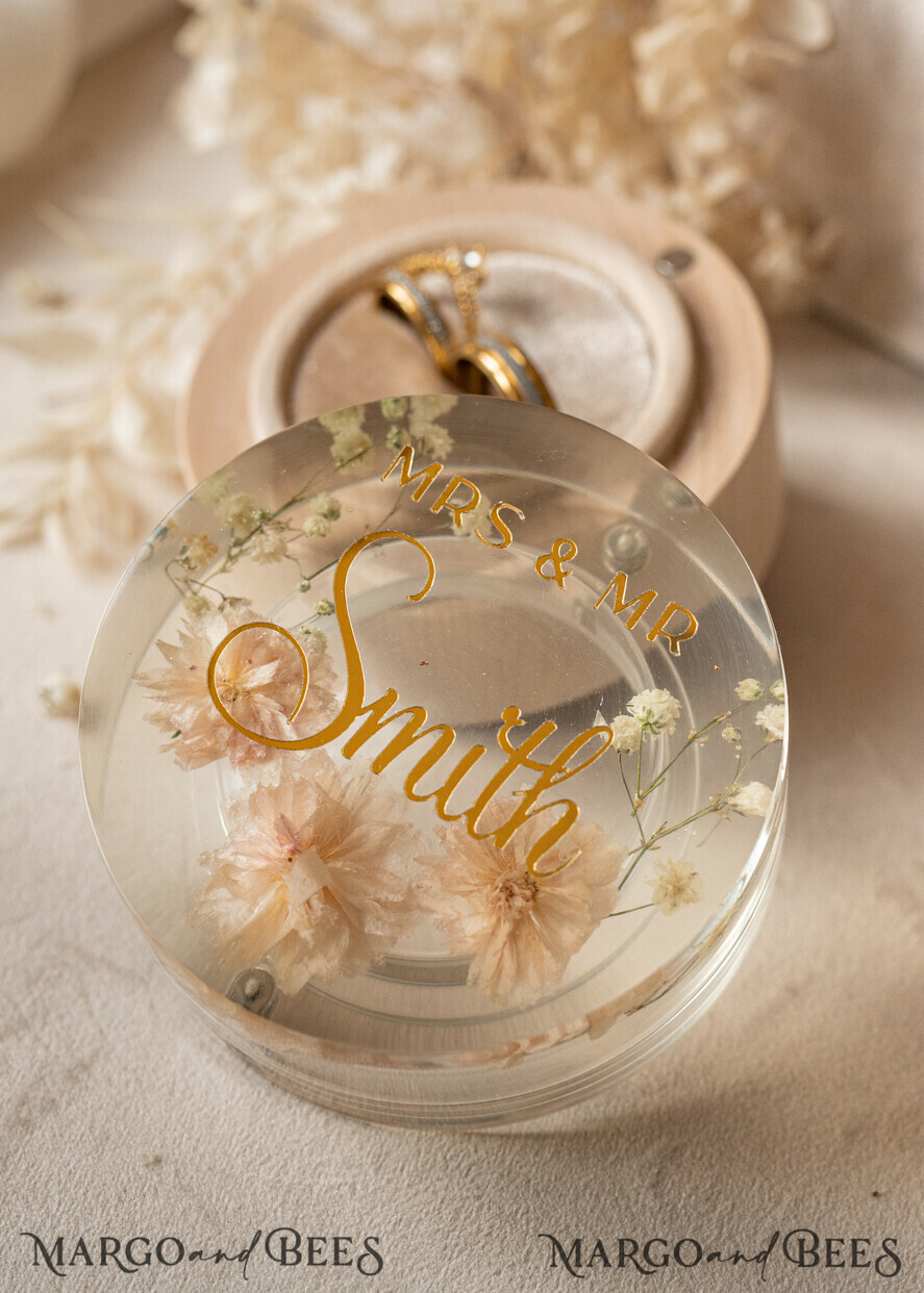 RINGTRÄGERBOXEN & KISSEN Epoxidharz Trauringe Box Epoxidharz- und Holzhochzeitsringbox für die Zeremonie, Boho Epoxidhochzeitsringboxen für ihn und sie, transparente Epoxid-Doppelringbox für die Hochzeit, Holzharzblumen Heiratsantragsringbox.