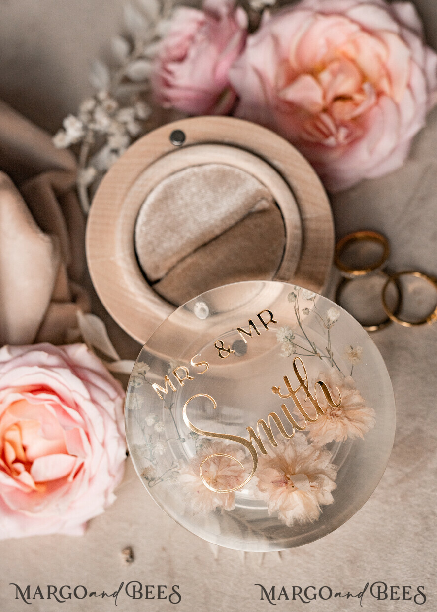 RINGTRÄGERBOXEN & KISSEN Epoxidharz Trauringe Box Epoxidharz- und Holz-Eheringbox für die Zeremonie, Boho Epoxid-Eheringboxen für ihn und sie, transparente Epoxid-Doppelringbox für die Hochzeit, Holzharzblumen-Heiratsantrag-Ringbox.
