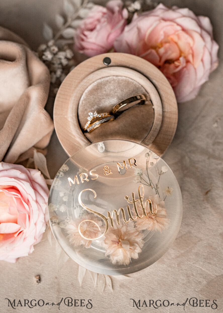 RINGTRÄGERBOXEN & KISSEN Epoxidharz Trauringe Box Epoxidharz- und Holz-Eheringbox für die Zeremonie, Boho Epoxid-Eheringboxen für ihn und sie, transparente Epoxid-Doppelringbox für die Hochzeit, Holzharzblumen-Heiratsantrag-Ringbox.