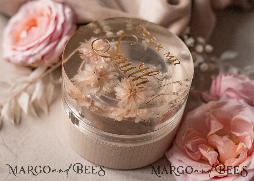RINGTRÄGERBOXEN & KISSEN Epoxidharz Trauringe Box Epoxidharz- und Holz-Eheringbox für die Zeremonie, Boho Epoxid-Eheringboxen für ihn und sie, transparente Epoxid-Doppelringbox für die Hochzeit, Holzharzblumen-Heiratsantrag-Ringbox.