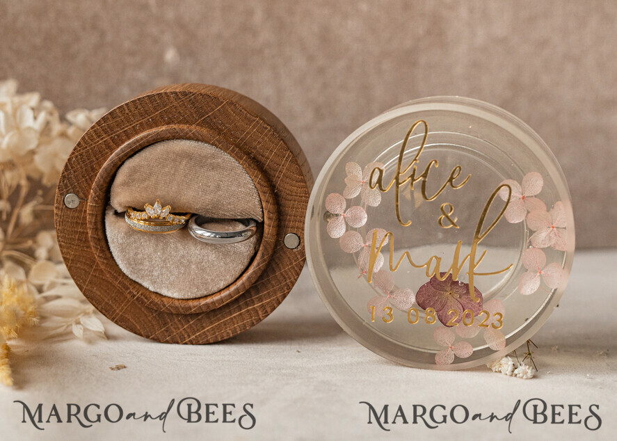 RINGTRÄGERBOXEN & KISSEN Epoxidharz Trauringe Box Epoxidharz- und Holz-Eheringbox für die Zeremonie, Boho Epoxid-Eheringboxen für ihn und sie, transparente Epoxid-Doppelringbox für die Hochzeit, Holzharzblumen-Verlobungsringbox.