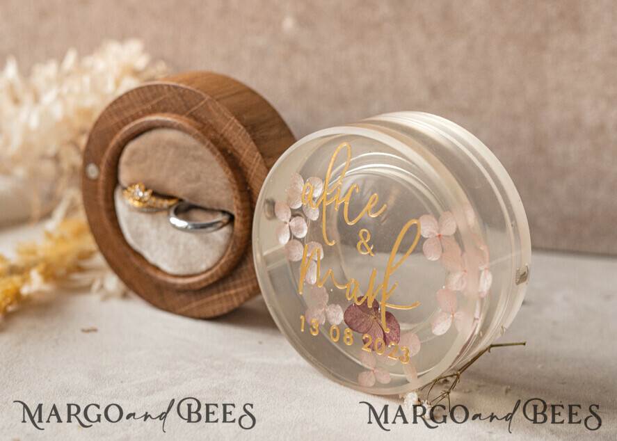 RINGTRÄGERBOXEN & KISSEN Epoxidharz Trauringe Box Epoxidharz- und Holz-Eheringbox für die Zeremonie, Boho Epoxid-Eheringboxen für ihn und sie, transparente Epoxid-Doppelringbox für die Hochzeit, Holzharzblumen-Verlobungsringbox.