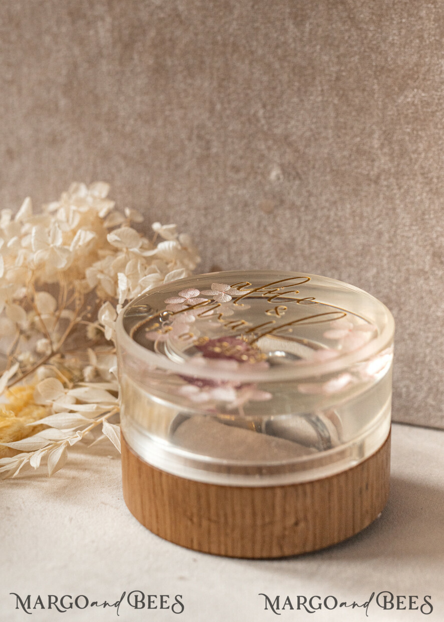 RINGTRÄGERBOXEN & KISSEN Epoxidharz Trauringe Box Epoxidharz- und Holz-Eheringbox für die Zeremonie, Boho Epoxid-Eheringboxen für ihn und sie, transparente Epoxid-Doppelringbox für die Hochzeit, Holzharzblumen-Verlobungsringbox.