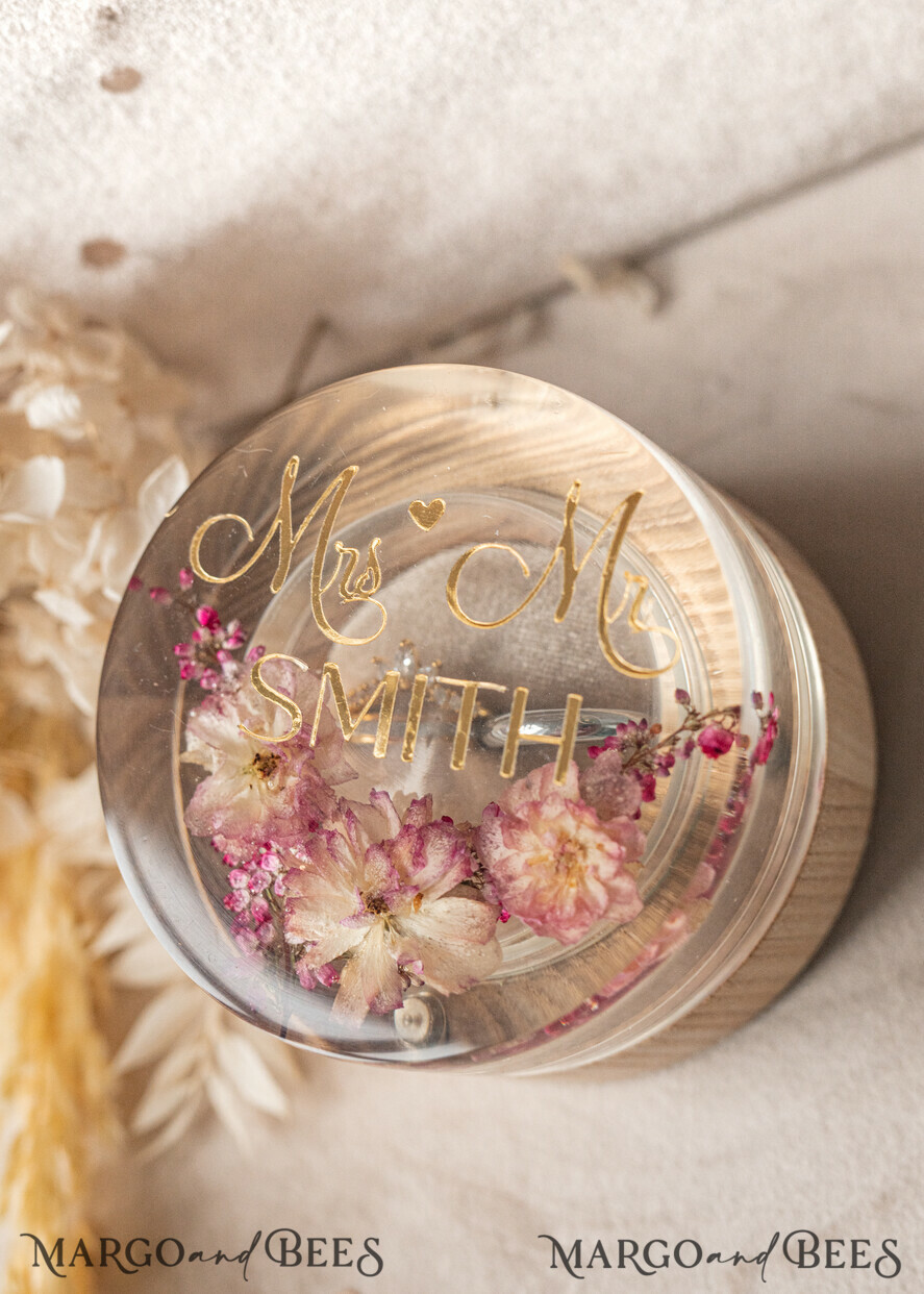 RINGTRÄGERBOXEN & KISSEN Epoxidharz Trauringe Box Epoxidharz und Holz Hochzeitsringbox für die Zeremonie, Boho Epoxid Hochzeitsringboxen für ihn und sie, transparente Epoxid Doppelringbox für die Hochzeit, Holzharz Blumen Heiratsantragsringbox.