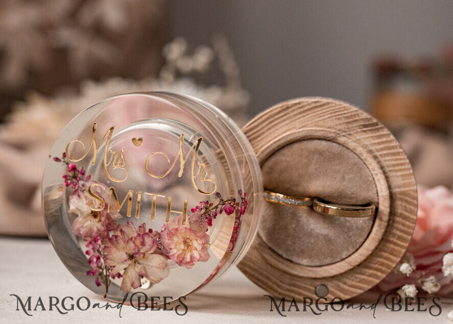 RINGTRÄGERBOXEN & KISSEN Epoxidharz Trauringe Box Epoxidharz und Holz Hochzeitsringbox für die Zeremonie, Boho Epoxid Hochzeitsringboxen für ihn und sie, transparente Epoxid Doppelringbox für die Hochzeit, Holzharz Blumen Heiratsantragsringbox.