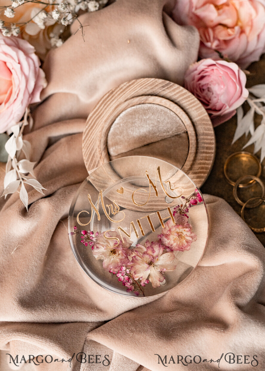 RINGTRÄGERBOXEN & KISSEN Epoxidharz Trauringe Box Epoxidharz und Holz Hochzeitsringbox für die Zeremonie, Boho Epoxid Hochzeitsringboxen für ihn und sie, transparente Epoxid Doppelringbox für die Hochzeit, Holzharz Blumen Heiratsantragsringbox.
