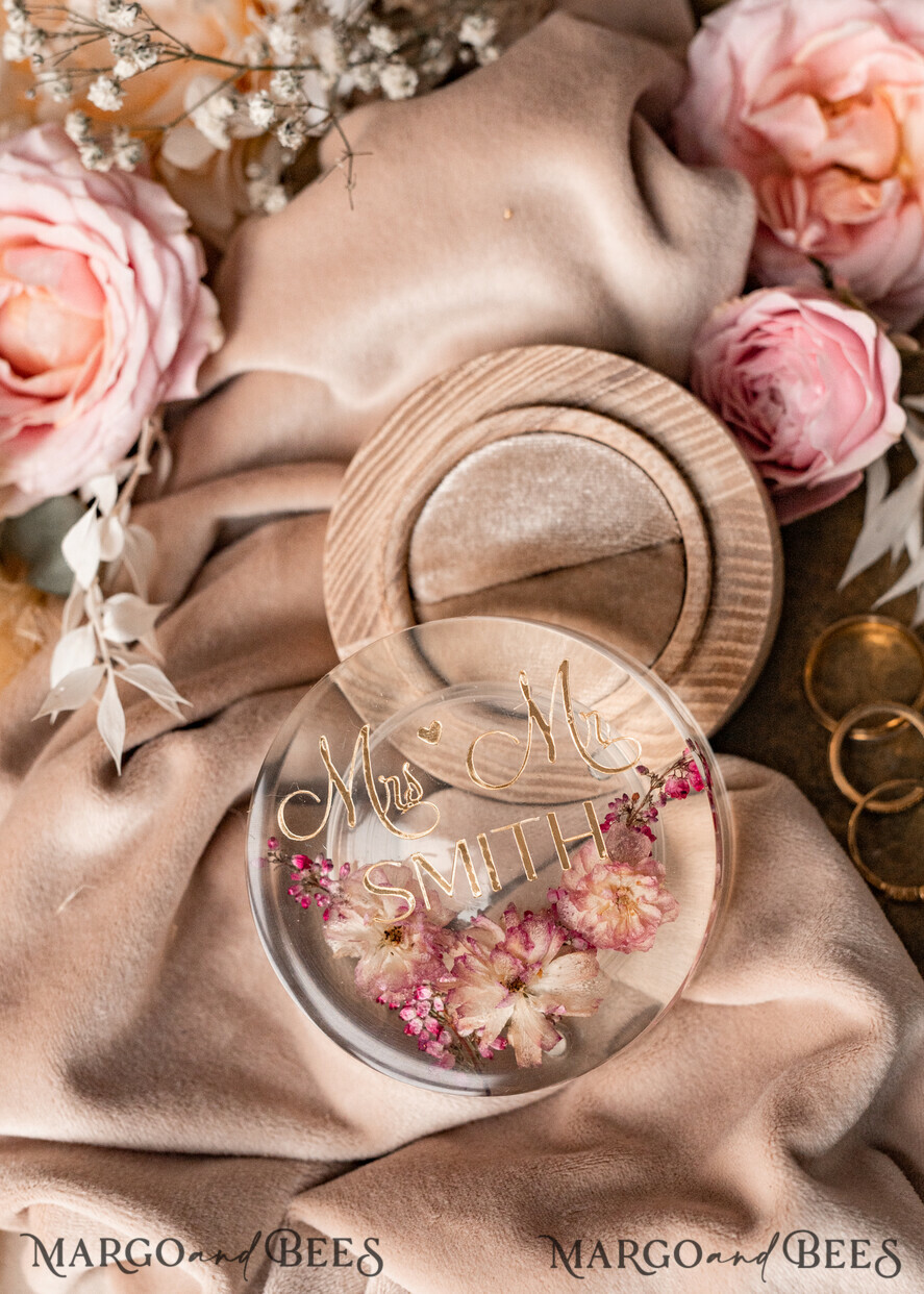 RINGTRÄGERBOXEN & KISSEN Epoxidharz Trauringe Box Epoxidharz und Holz Hochzeitsringbox für die Zeremonie, Boho Epoxid Hochzeitsringboxen für ihn und sie, transparente Epoxid Doppelringbox für die Hochzeit, Holzharz Blumen Heiratsantragsringbox.