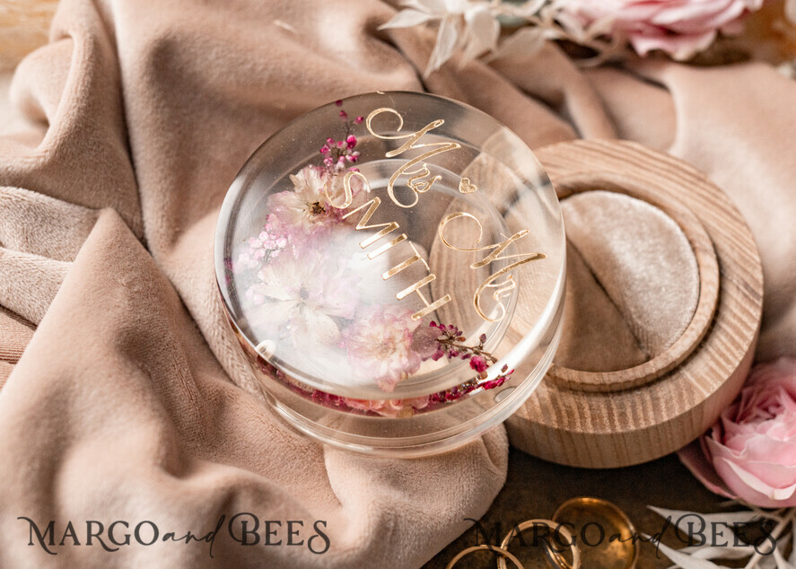 RINGTRÄGERBOXEN & KISSEN Epoxidharz Trauringe Box Epoxidharz und Holz Hochzeitsringbox für die Zeremonie, Boho Epoxid Hochzeitsringboxen für ihn und sie, transparente Epoxid Doppelringbox für die Hochzeit, Holzharz Blumen Heiratsantragsringbox.