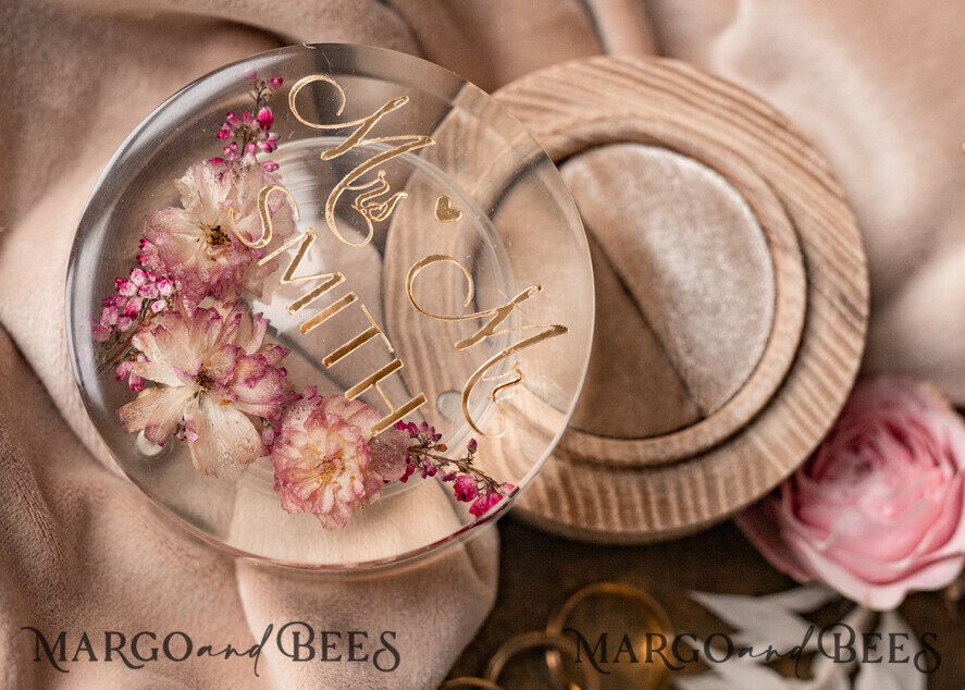 RINGTRÄGERBOXEN & KISSEN Epoxidharz Trauringe Box Epoxidharz und Holz Hochzeitsringbox für die Zeremonie, Boho Epoxid Hochzeitsringboxen für ihn und sie, transparente Epoxid Doppelringbox für die Hochzeit, Holzharz Blumen Heiratsantragsringbox.