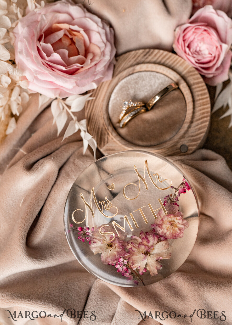 RINGTRÄGERBOXEN & KISSEN Epoxidharz Trauringe Box Epoxidharz und Holz Hochzeitsringbox für die Zeremonie, Boho Epoxid Hochzeitsringboxen für ihn und sie, transparente Epoxid Doppelringbox für die Hochzeit, Holzharz Blumen Heiratsantragsringbox.