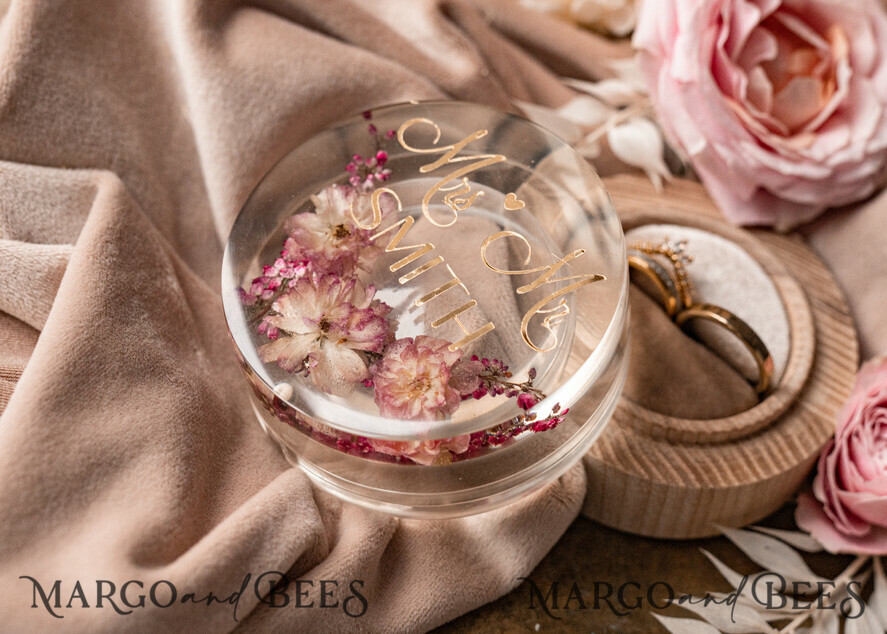 RINGTRÄGERBOXEN & KISSEN Epoxidharz Trauringe Box Epoxidharz und Holz Hochzeitsringbox für die Zeremonie, Boho Epoxid Hochzeitsringboxen für ihn und sie, transparente Epoxid Doppelringbox für die Hochzeit, Holzharz Blumen Heiratsantragsringbox.
