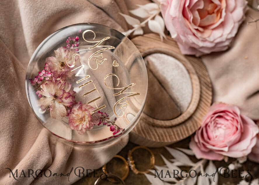 RINGTRÄGERBOXEN & KISSEN Epoxidharz Trauringe Box Epoxidharz und Holz Hochzeitsringbox für die Zeremonie, Boho Epoxid Hochzeitsringboxen für ihn und sie, transparente Epoxid Doppelringbox für die Hochzeit, Holzharz Blumen Heiratsantragsringbox.