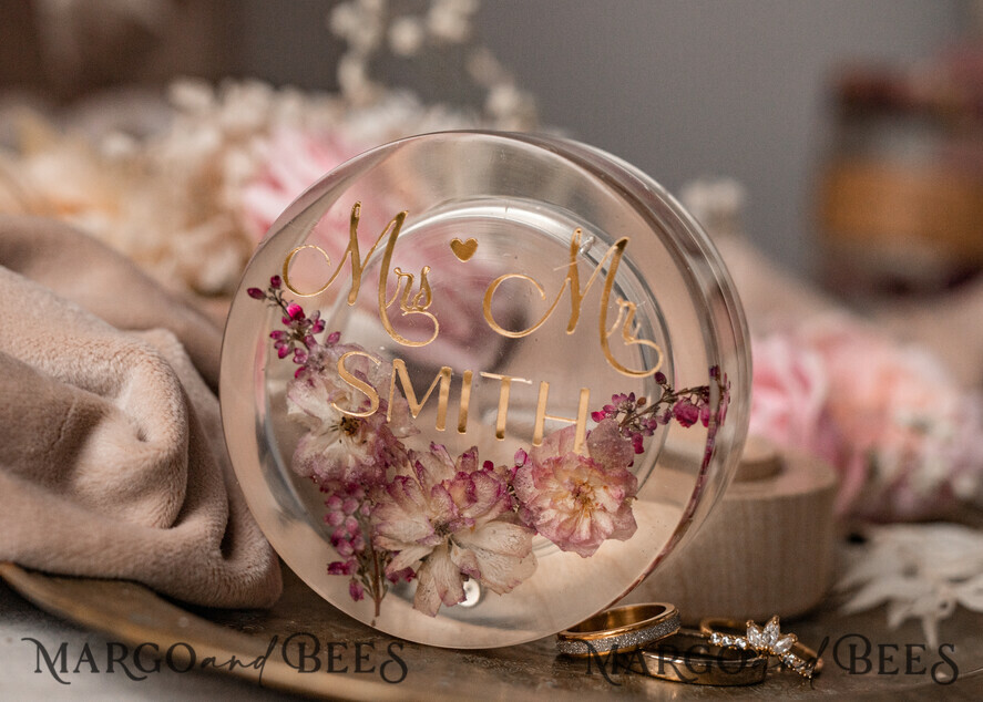 RINGTRÄGERBOXEN & KISSEN Epoxidharz Trauringe Box Epoxidharz und Holz Hochzeitsringbox für die Zeremonie, Boho Epoxid Hochzeitsringboxen für ihn und sie, transparente Epoxid Doppelringbox für die Hochzeit, Holzharz Blumen Heiratsantragsringbox.