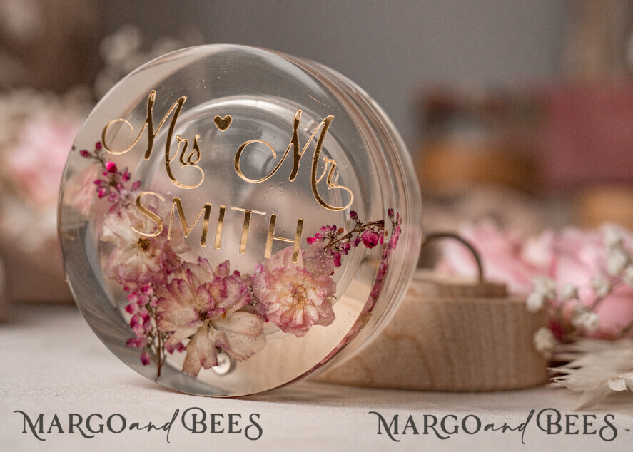RINGTRÄGERBOXEN & KISSEN Epoxidharz Trauringe Box Epoxidharz und Holz Hochzeitsringbox für die Zeremonie, Boho Epoxid Hochzeitsringboxen für ihn und sie, transparente Epoxid Doppelringbox für die Hochzeit, Holzharz Blumen Heiratsantragsringbox.