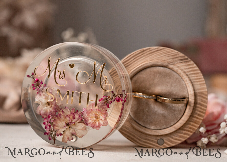 RINGTRÄGERBOXEN & KISSEN Epoxidharz Trauringe Box Epoxidharz und Holz Hochzeitsringbox für die Zeremonie, Boho Epoxid Hochzeitsringboxen für ihn und sie, transparente Epoxid Doppelringbox für die Hochzeit, Holzharz Blumen Heiratsantragsringbox.
