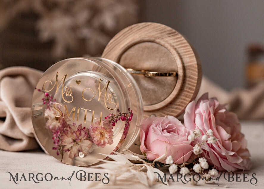 RINGTRÄGERBOXEN & KISSEN Epoxidharz Trauringe Box Epoxidharz und Holz Hochzeitsringbox für die Zeremonie, Boho Epoxid Hochzeitsringboxen für ihn und sie, transparente Epoxid Doppelringbox für die Hochzeit, Holzharz Blumen Heiratsantragsringbox.