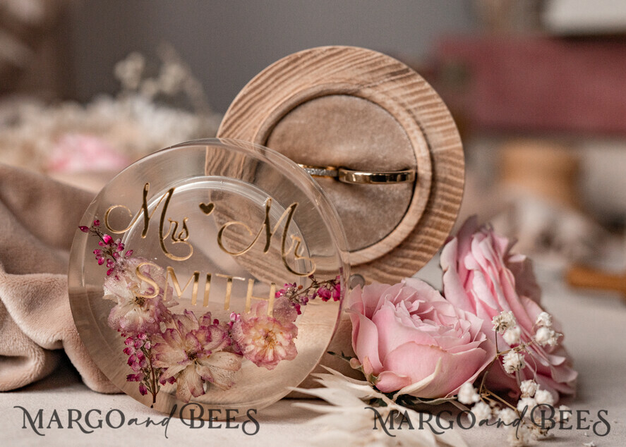 RINGTRÄGERBOXEN & KISSEN Epoxidharz Trauringe Box Epoxidharz und Holz Hochzeitsringbox für die Zeremonie, Boho Epoxid Hochzeitsringboxen für ihn und sie, transparente Epoxid Doppelringbox für die Hochzeit, Holzharz Blumen Heiratsantragsringbox.