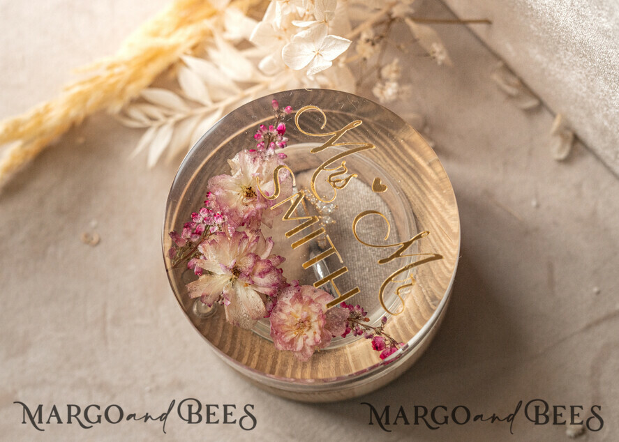 RINGTRÄGERBOXEN & KISSEN Epoxidharz Trauringe Box Epoxidharz und Holz Hochzeitsringbox für die Zeremonie, Boho Epoxid Hochzeitsringboxen für ihn und sie, transparente Epoxid Doppelringbox für die Hochzeit, Holzharz Blumen Heiratsantragsringbox.
