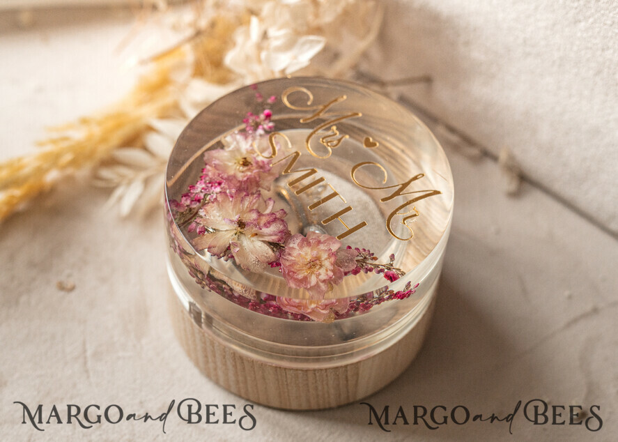 RINGTRÄGERBOXEN & KISSEN Epoxidharz Trauringe Box Epoxidharz und Holz Hochzeitsringbox für die Zeremonie, Boho Epoxid Hochzeitsringboxen für ihn und sie, transparente Epoxid Doppelringbox für die Hochzeit, Holzharz Blumen Heiratsantragsringbox.