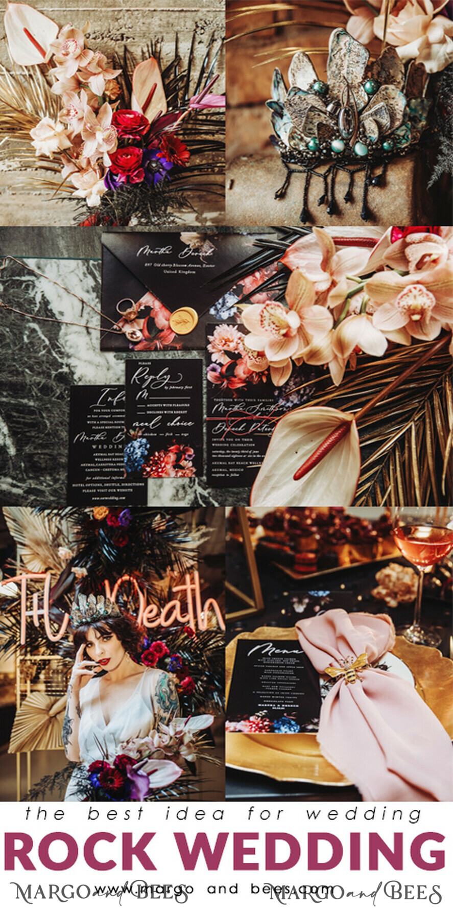 HOCHZEITS EINLADUNGEN blumig / Boho / Aquarell Beste Hochzeitskarten, bohemian Papeterie, schwarze Boho-Hochzeit.