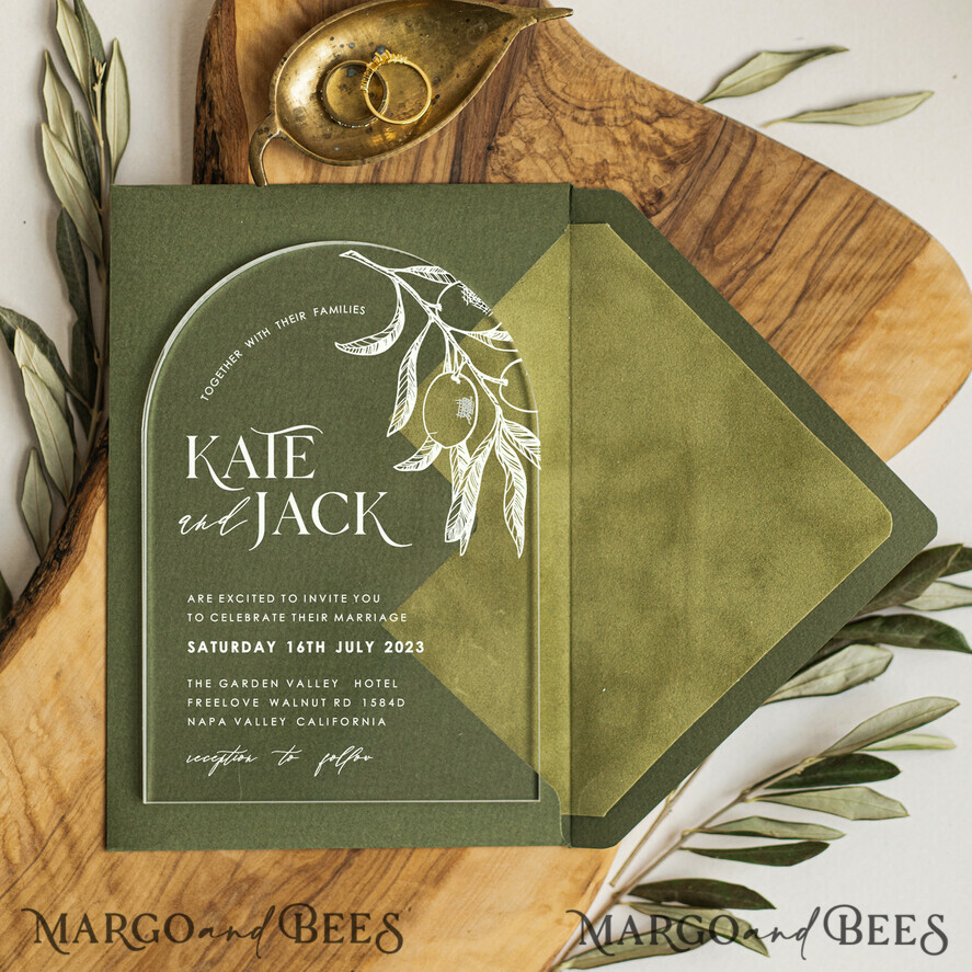 HOCHZEITS EINLADUNGEN blumig / Boho / Aquarell Italienisches Hochzeitsset, Olive Arch Hochzeitskarten, Hochzeitskarten für Hochzeiten im Ausland in Griechenland, Samt olivgrüne Hochzeitsstationery.