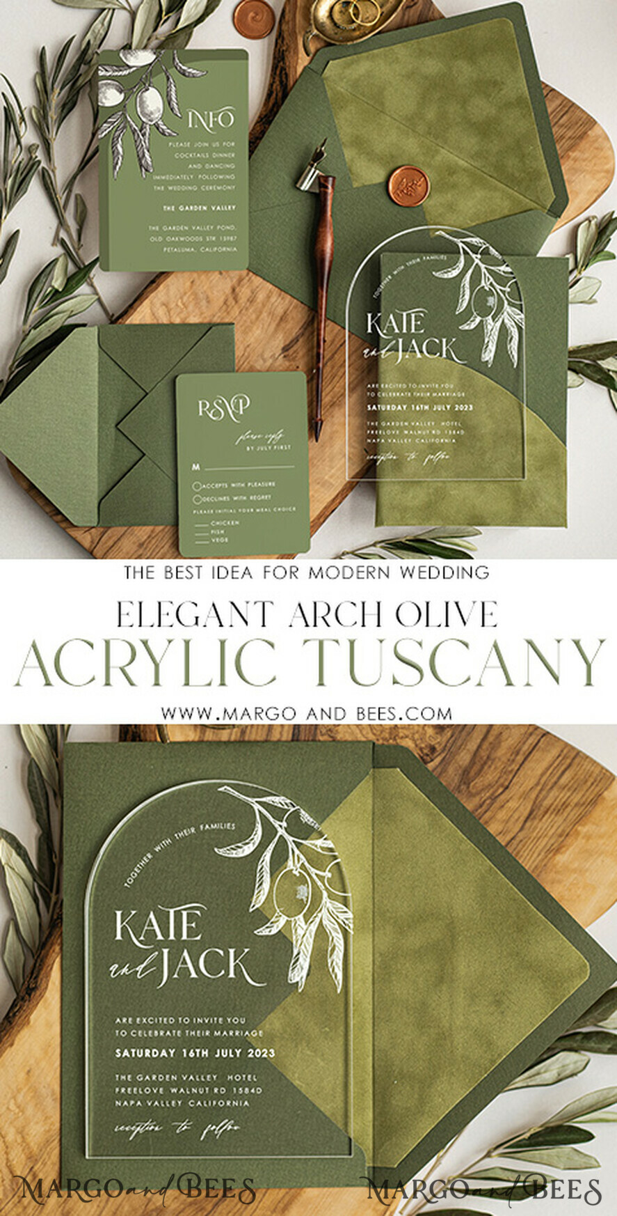HOCHZEITS EINLADUNGEN blumig / Boho / Aquarell Italienisches Hochzeitsset, Olive Arch Hochzeitskarten, Hochzeitskarten für Hochzeiten im Ausland in Griechenland, Samt olivgrüne Hochzeitsstationery.
