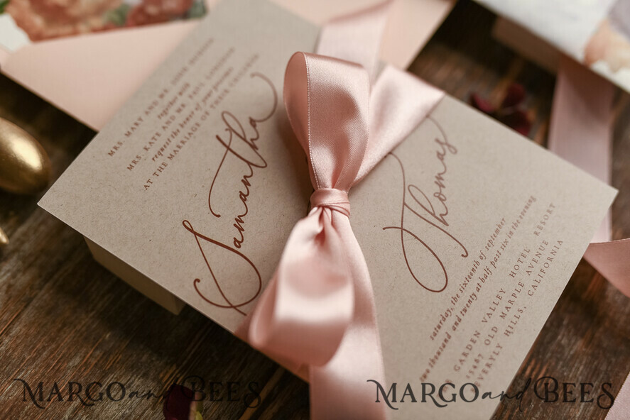 HOCHZEITS EINLADUNGEN blumig / Boho / Aquarell Hochzeitseinladungset elegant mit kalligraphischem Druck floralen pastellpfirsich