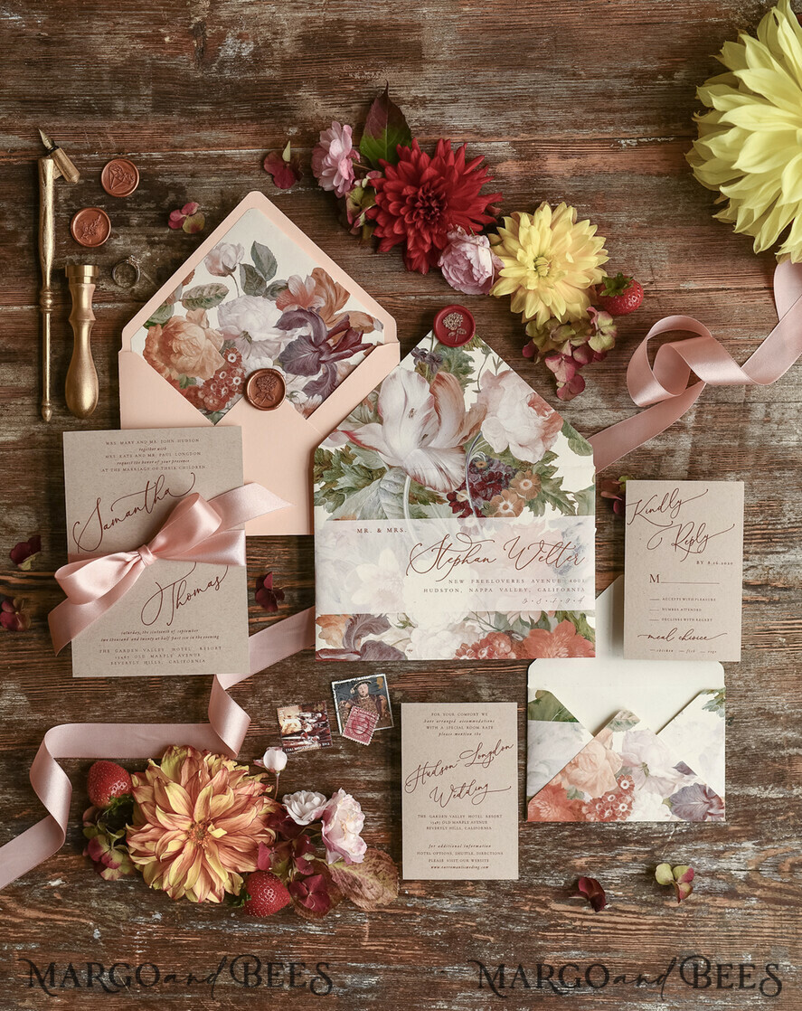 HOCHZEITS EINLADUNGEN blumig / Boho / Aquarell Hochzeitseinladungset elegant mit kalligraphischem Druck floralen pastellpfirsich