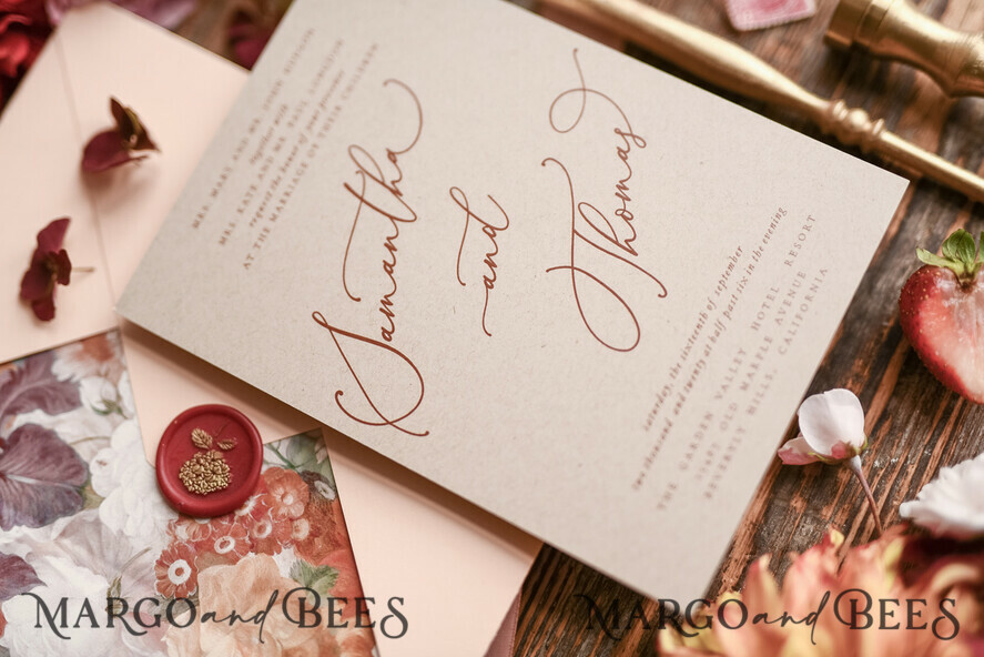 HOCHZEITS EINLADUNGEN blumig / Boho / Aquarell Hochzeitseinladungset elegant mit kalligraphischem Druck floralen pastellpfirsich