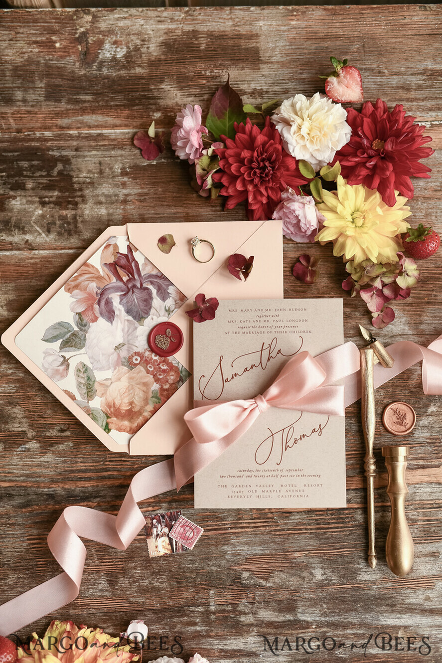 HOCHZEITS EINLADUNGEN blumig / Boho / Aquarell Hochzeitseinladungset elegant mit kalligraphischem Druck floralen pastellpfirsich