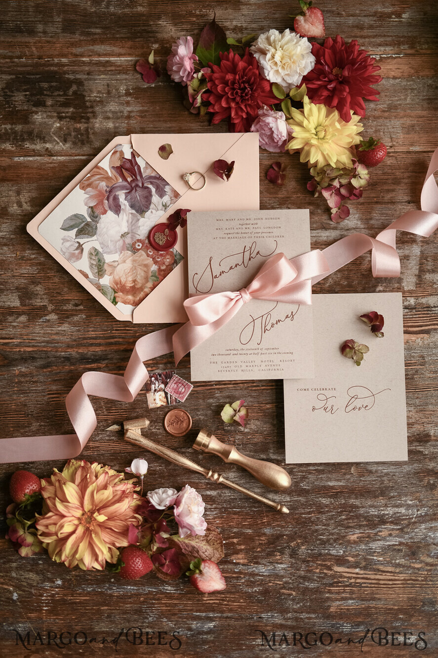HOCHZEITS EINLADUNGEN blumig / Boho / Aquarell Hochzeitseinladungset elegant mit kalligraphischem Druck floralen pastellpfirsich
