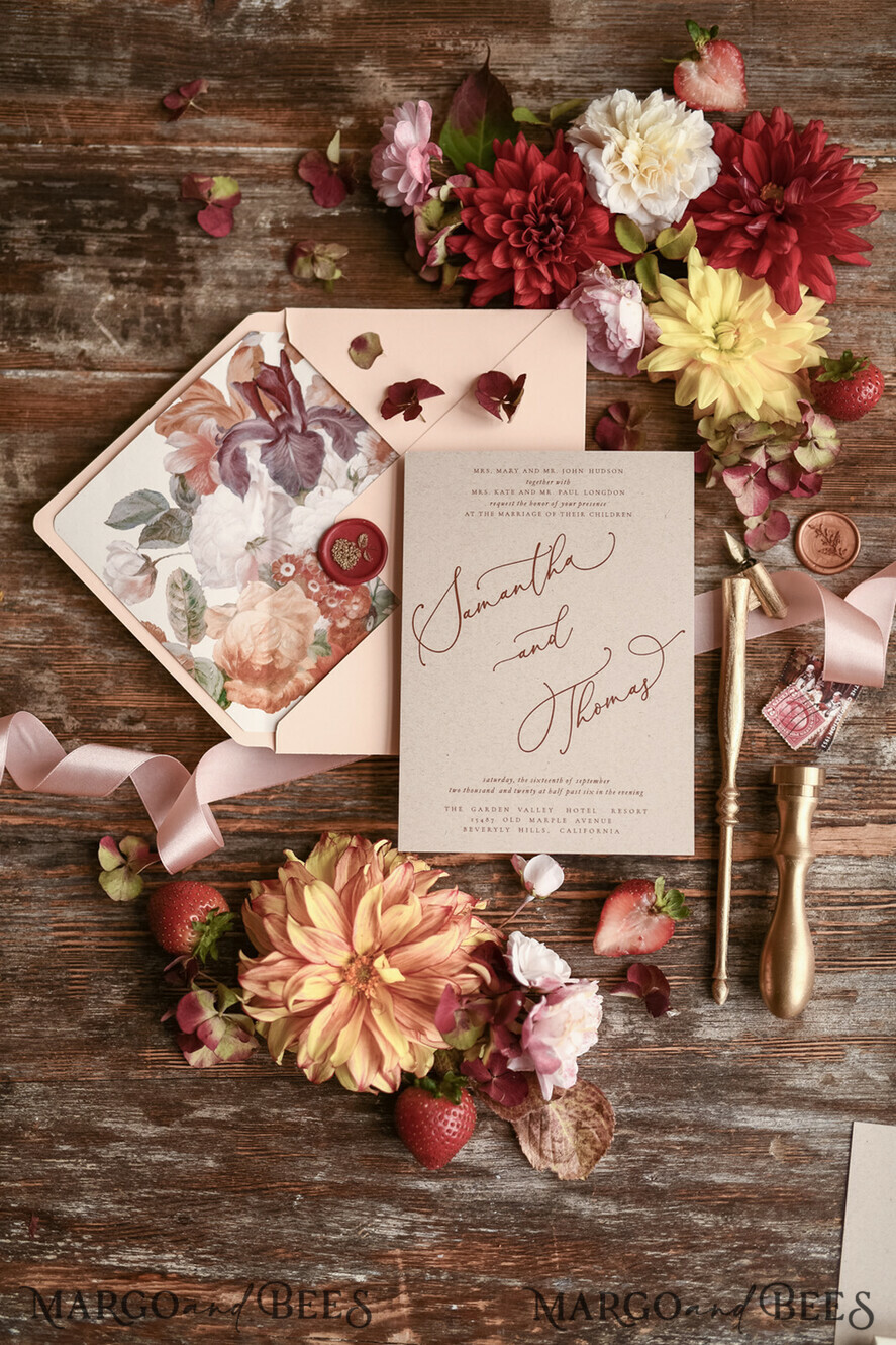 HOCHZEITS EINLADUNGEN blumig / Boho / Aquarell Hochzeitseinladungset elegant mit kalligraphischem Druck floralen pastellpfirsich