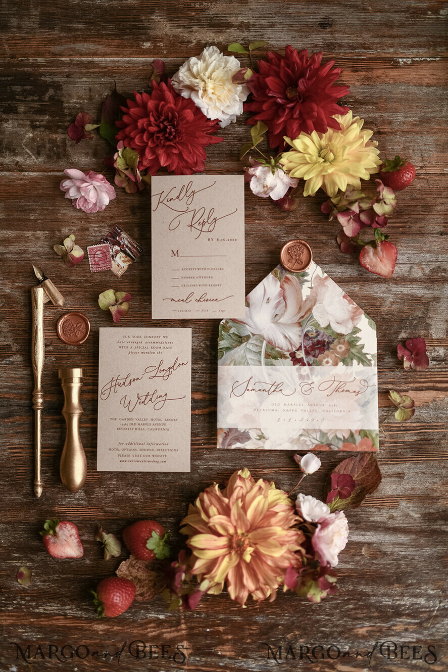 HOCHZEITS EINLADUNGEN blumig / Boho / Aquarell Hochzeitseinladungset elegant mit kalligraphischem Druck floralen pastellpfirsich