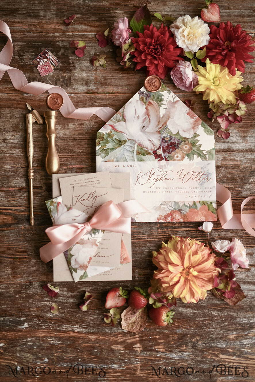 HOCHZEITS EINLADUNGEN blumig / Boho / Aquarell Hochzeitseinladungset elegant mit kalligraphischem Druck floralen pastellpfirsich