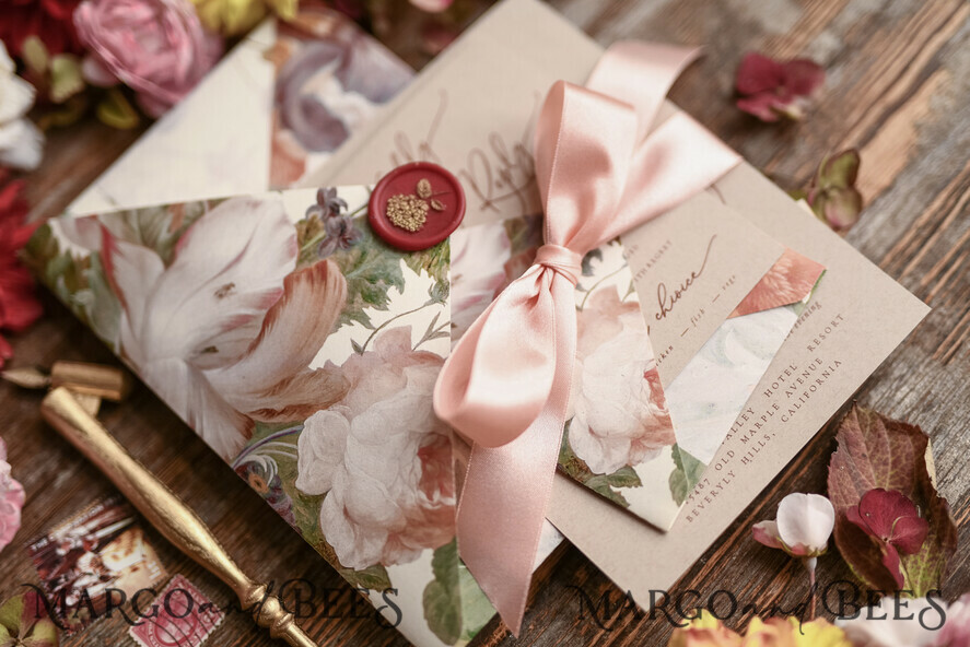 HOCHZEITS EINLADUNGEN blumig / Boho / Aquarell Hochzeitseinladungset elegant mit kalligraphischem Druck floralen pastellpfirsich