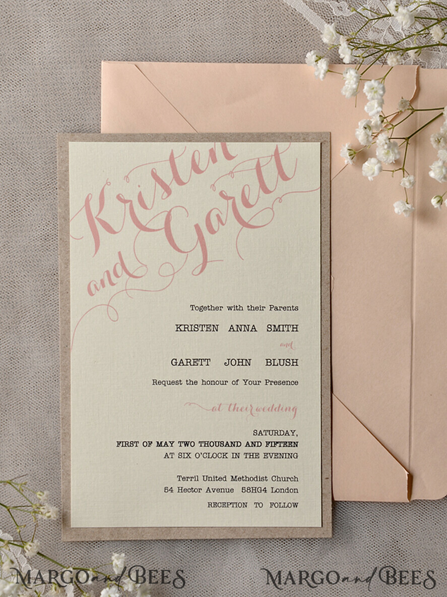 HOCHZEITS EINLADUNGEN vintage Spitze / rustikale Spitze Pfirsich Rustikale Hochzeitskarten mit echtem Spitzen-Mindestinvitation perfekt für eine Sommer-Landhochzeit
