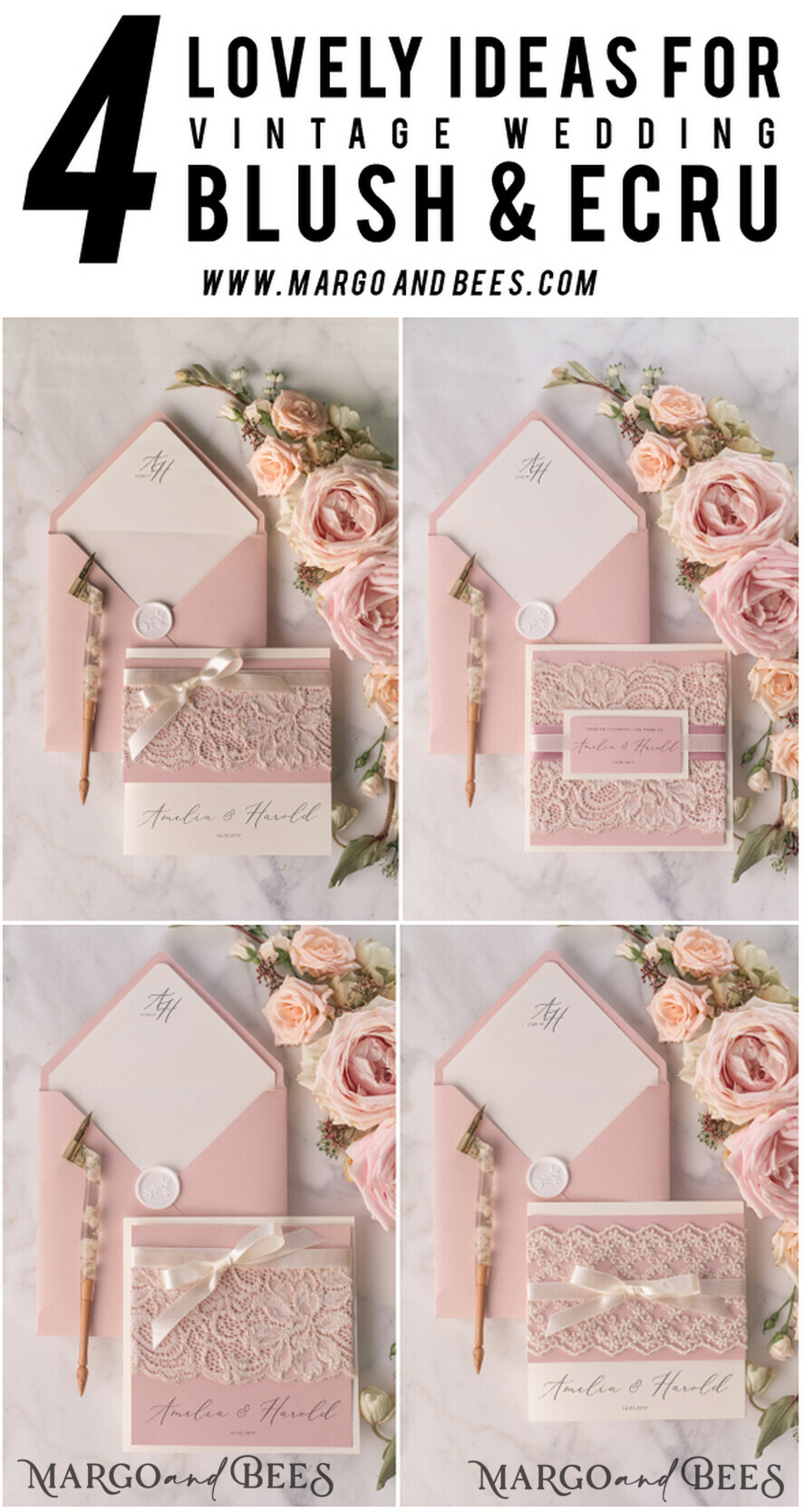 HOCHZEITS EINLADUNGEN vintage Spitze / rustikale Spitze Personalisierte Hochzeitskarten Vintage Spitze Einladungen Blush Pink und Elfenbein