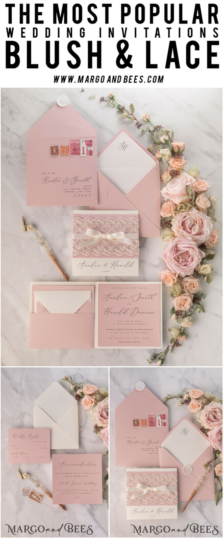 HOCHZEITS EINLADUNGEN vintage Spitze / rustikale Spitze Personalisierte Hochzeitskarten Vintage Spitze Einladungen Blush Pink und Elfenbein