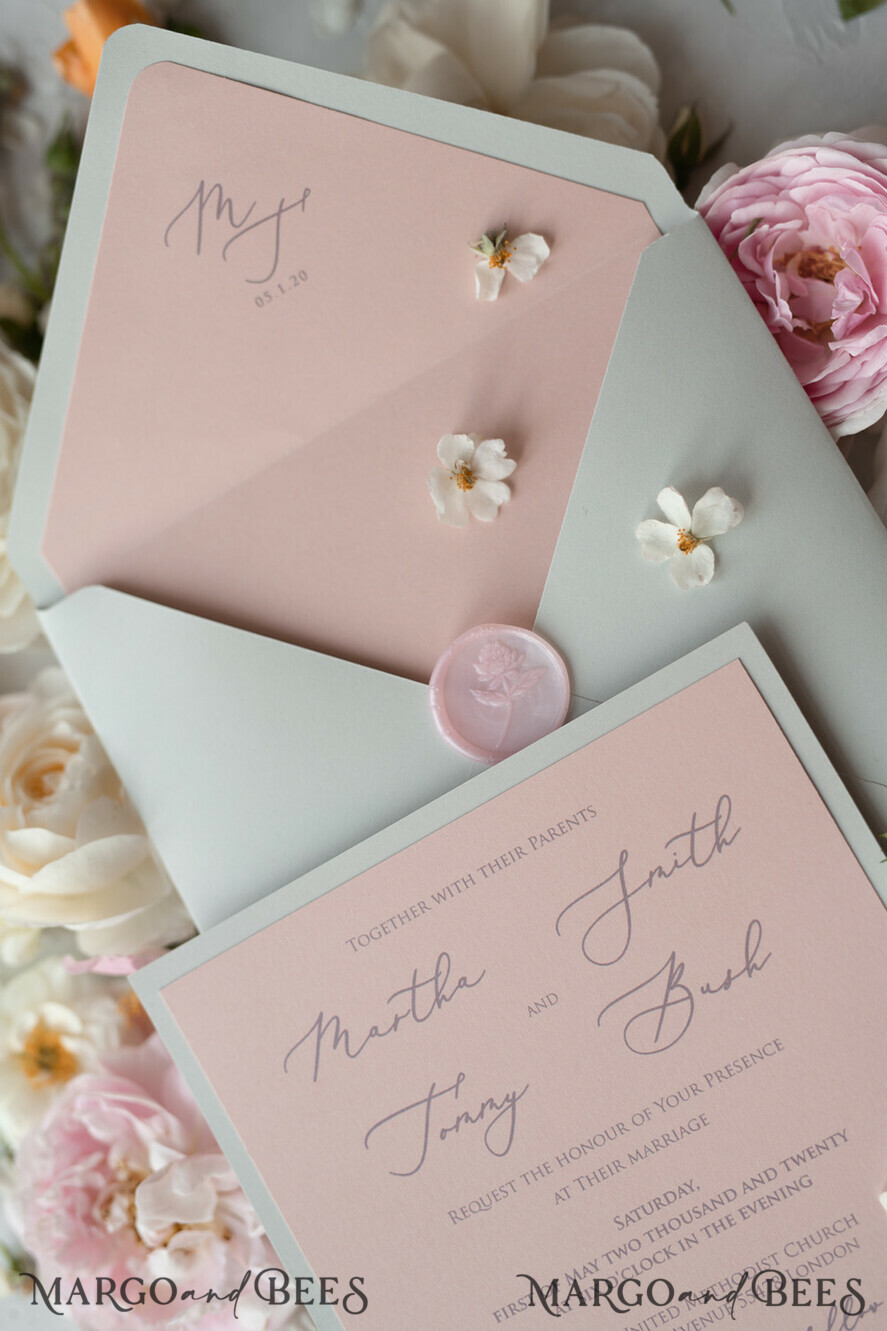 HOCHZEITS EINLADUNGEN vintage Spitze / rustikale Spitze Romantische Hochzeitseinladungen Vintage Spitze Personalisierte Einladung Hellgrau und Blush Pink