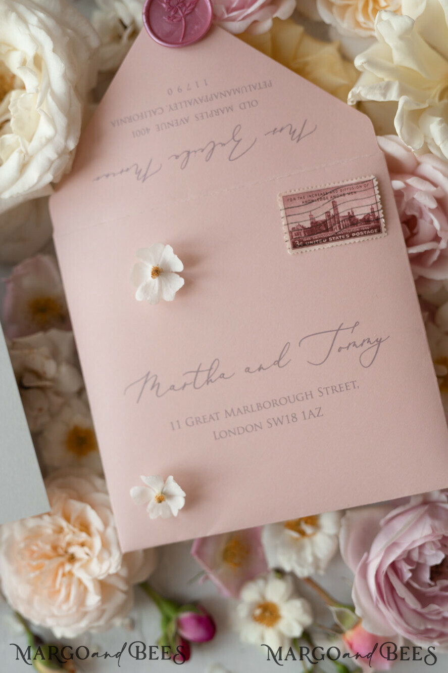 HOCHZEITS EINLADUNGEN vintage Spitze / rustikale Spitze Romantische Hochzeitseinladungen Vintage Spitze Personalisierte Einladung Hellgrau und Blush Pink