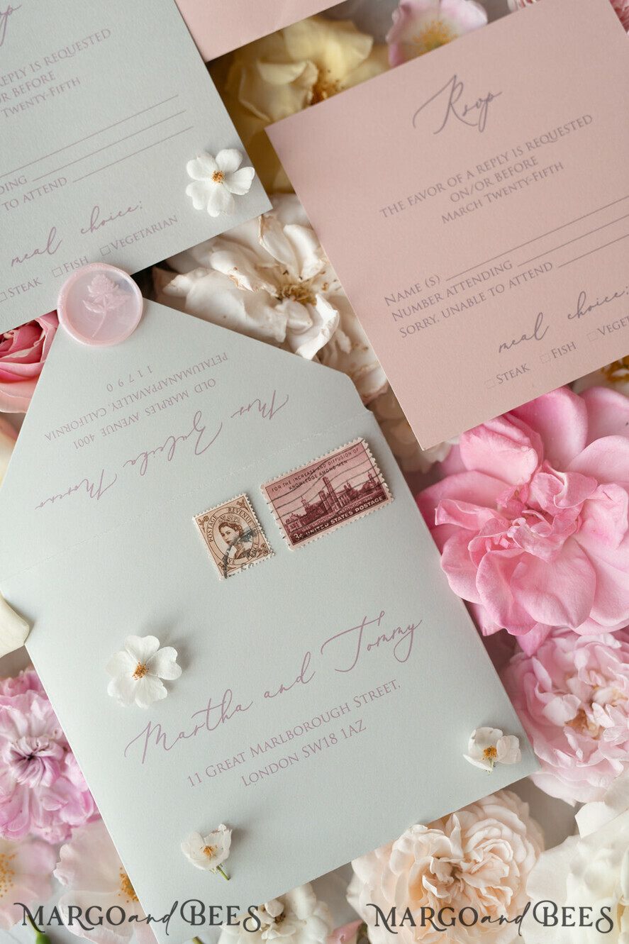 HOCHZEITS EINLADUNGEN vintage Spitze / rustikale Spitze Romantische Hochzeitseinladungen Vintage Spitze Personalisierte Einladung Hellgrau und Blush Pink