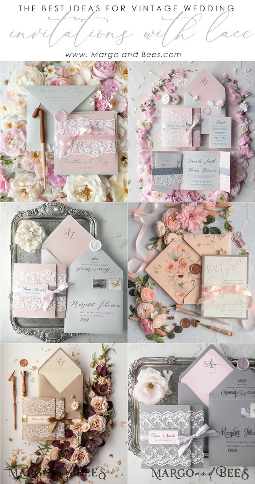 HOCHZEITS EINLADUNGEN vintage Spitze / rustikale Spitze Vintage Spitze Erschwingliche Hochzeitskarten Elegante Einladungen Grau und Blush Pink