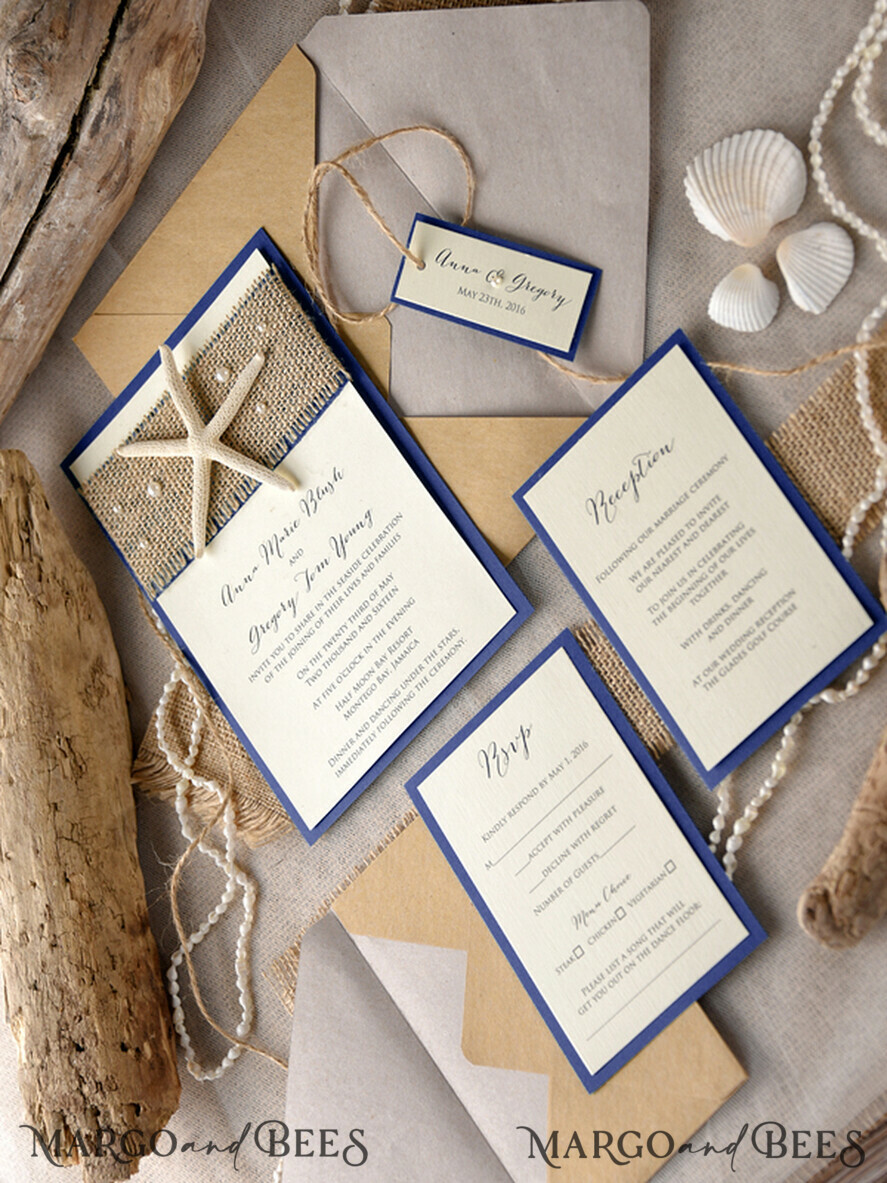 HOCHZEITS EINLADUNGEN Pass zur Liebe / Strandhochzeits-Einladungen Strandmarine Hochzeitskarten Seestern Hochzeitskarten Einladungen für Zielhochzeiten mit Anhänger und Schnur Öko-Umschlag
